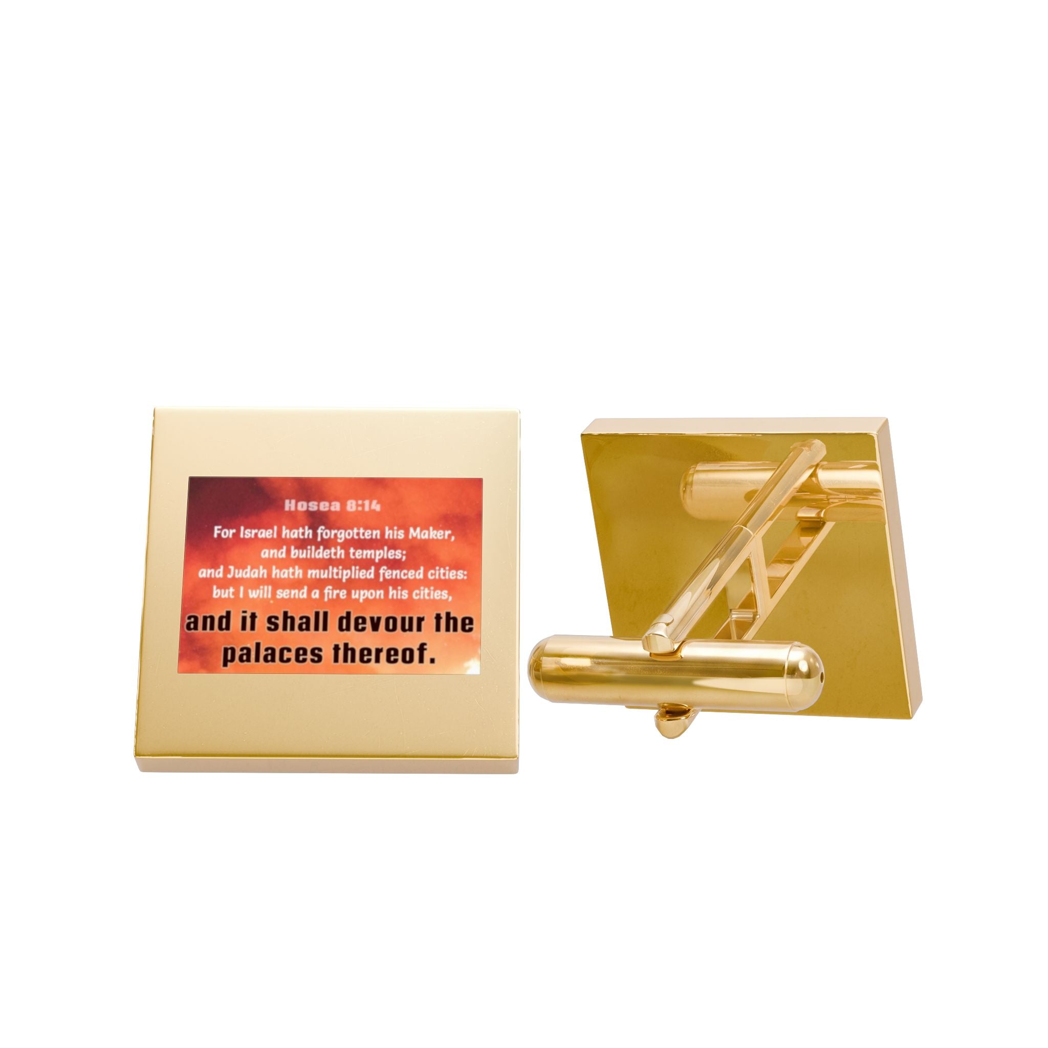 Gold Square Cufflinks with Scripture Quote — Elegant Religious Groom Gift