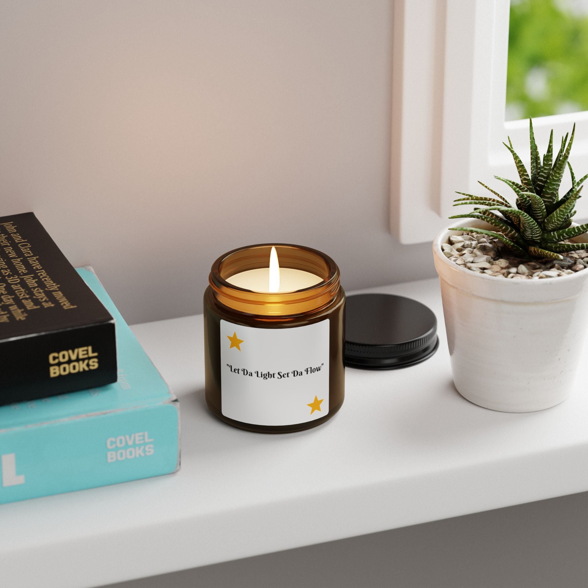 Amber Jar Soy Candle — “Let Da Light Set Da Flow” Scented Candle (Multi-Size)