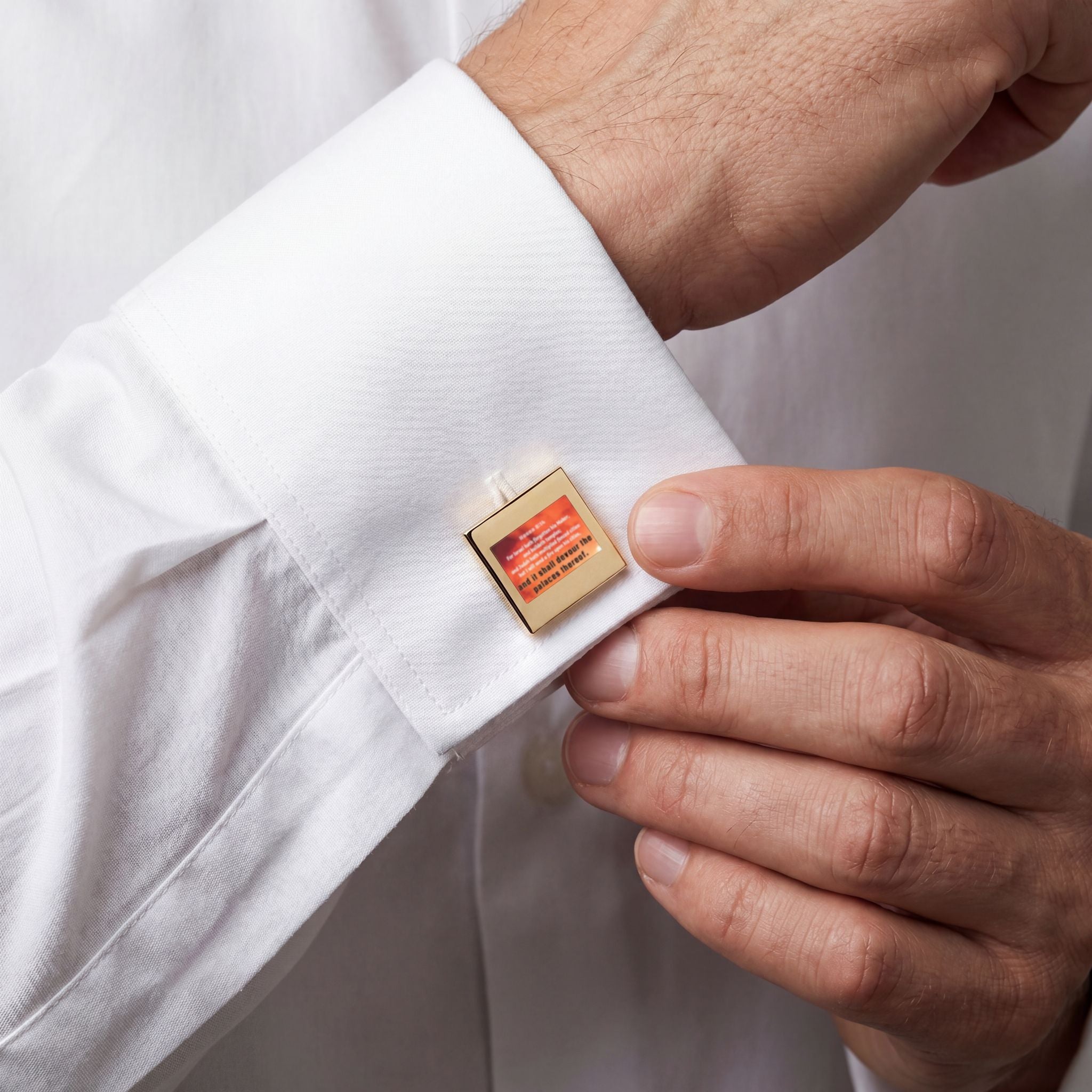 Gold Square Cufflinks with Scripture Quote — Elegant Religious Groom Gift