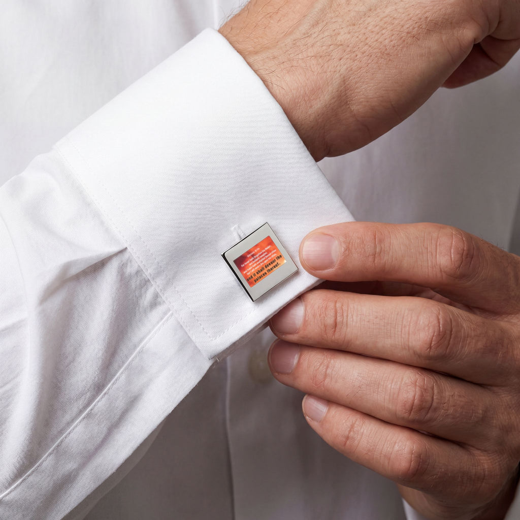 Gold Square Cufflinks with Scripture Quote — Elegant Religious Groom Gift