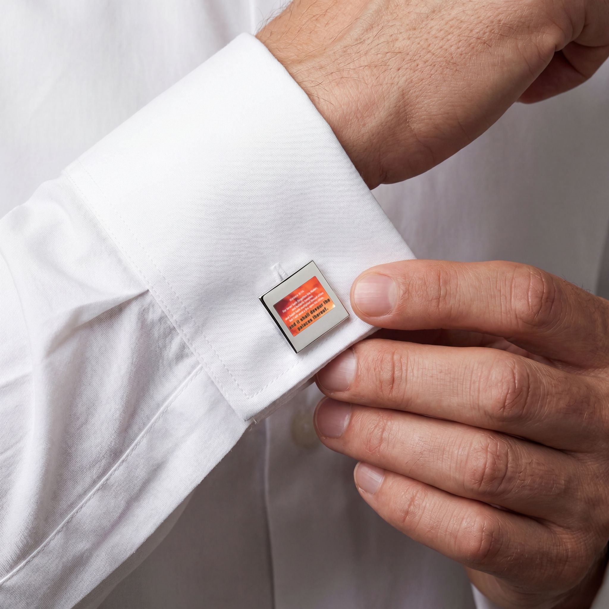 Gold Square Cufflinks with Scripture Quote — Elegant Religious Groom Gift